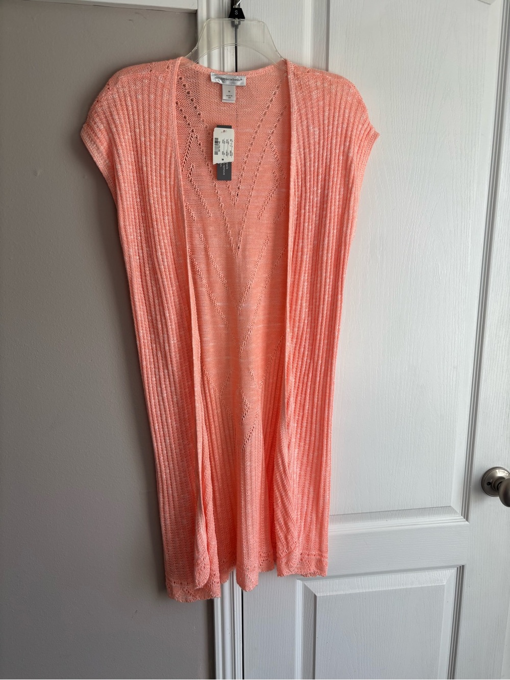Christopher & Banks Coral Openwork Sleeveless Cardigan